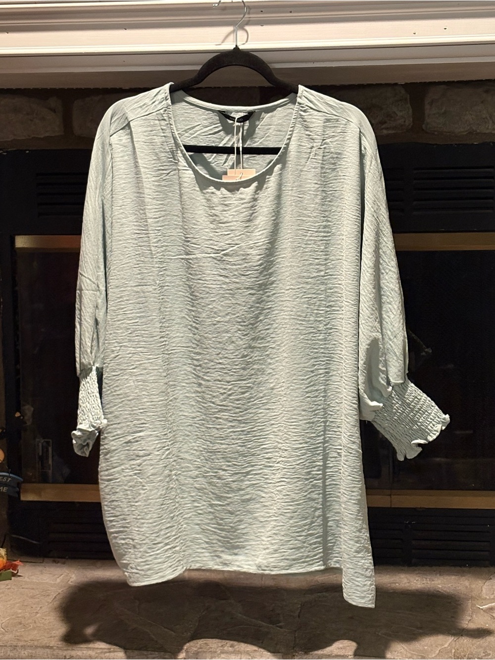 Light Mint Smocked-Cuff Tunic Top